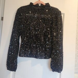 Kori Womens Black Sequin Blouse Size S Euc